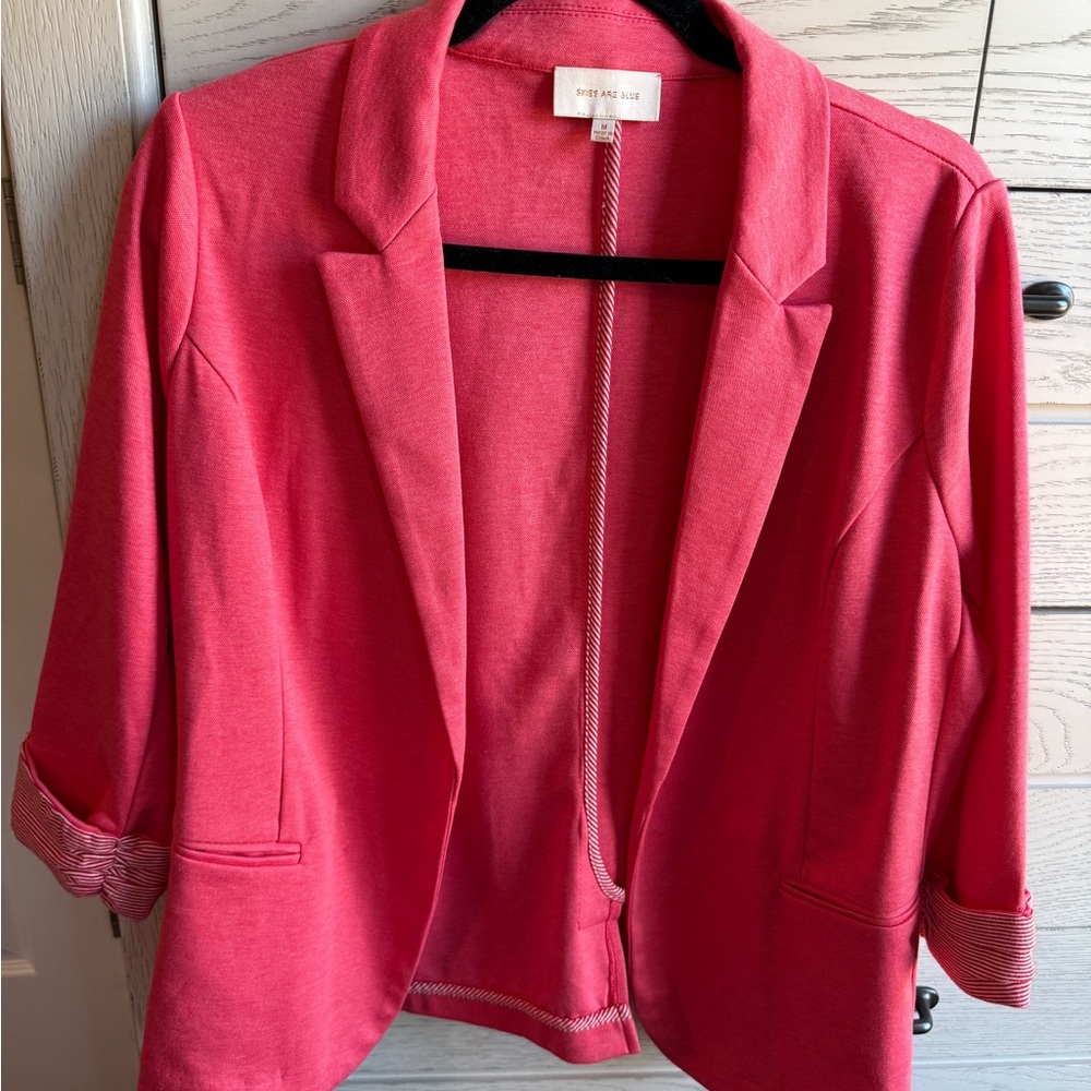 Skies Are Blue Coral Pink Open-Front Blazer Jacket